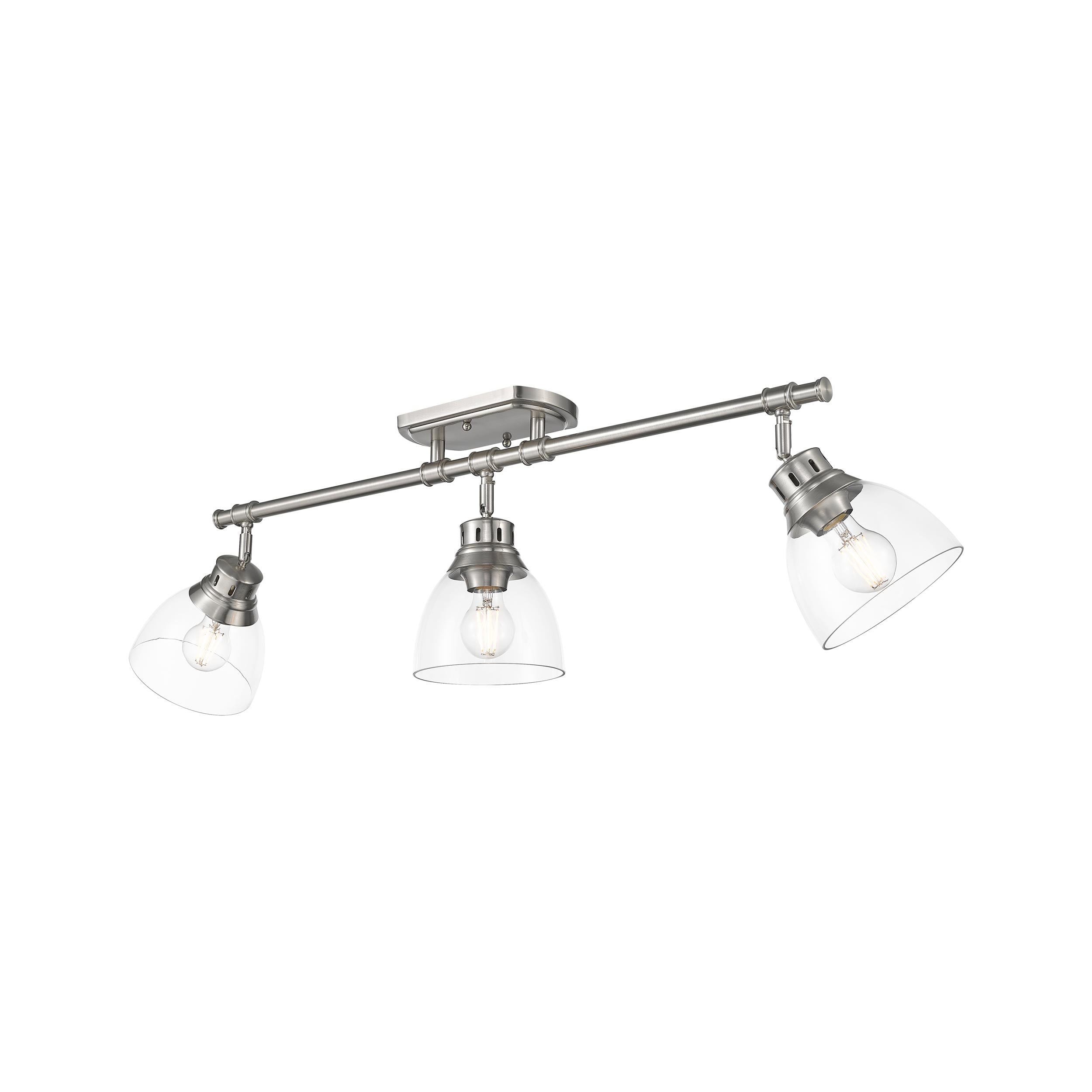 Duncan 3-Light Semi-Flush - Track Light in Pewter with Clear Glass - Pewter / Clear Glass / Clear - Golden Lighting