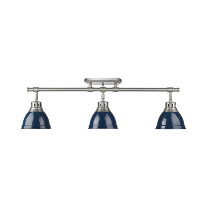 Duncan 3-Light Semi-Flush - Track Light in Pewter with Matte Navy - - Golden Lighting