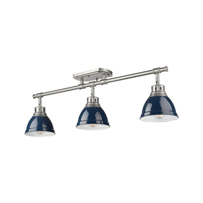 Duncan 3-Light Semi-Flush - Track Light in Pewter with Matte Navy - Default Title - Golden Lighting