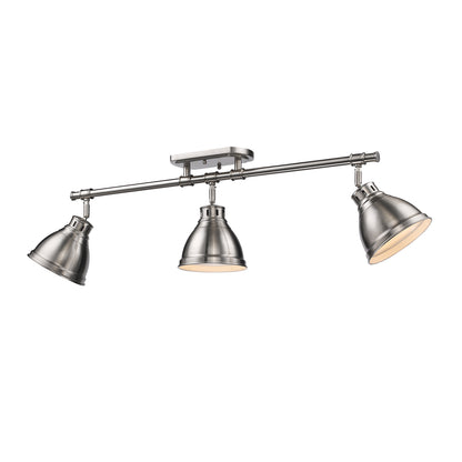 Duncan 3 Light Semi-Flush - Track Light in Pewter with Pewter Shades - - Golden Lighting