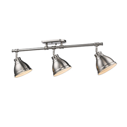 Duncan 3 Light Semi-Flush - Track Light in Pewter with Pewter Shades - Default Title - Golden Lighting