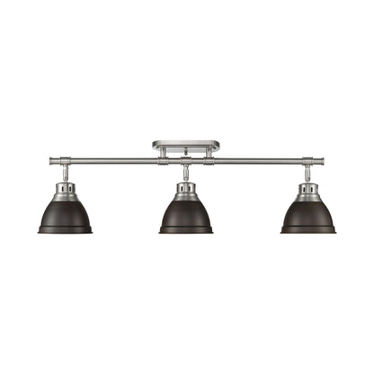 Duncan 3-Light Semi-Flush - Track Light in Pewter with Rubbed Bronze - - Golden Lighting