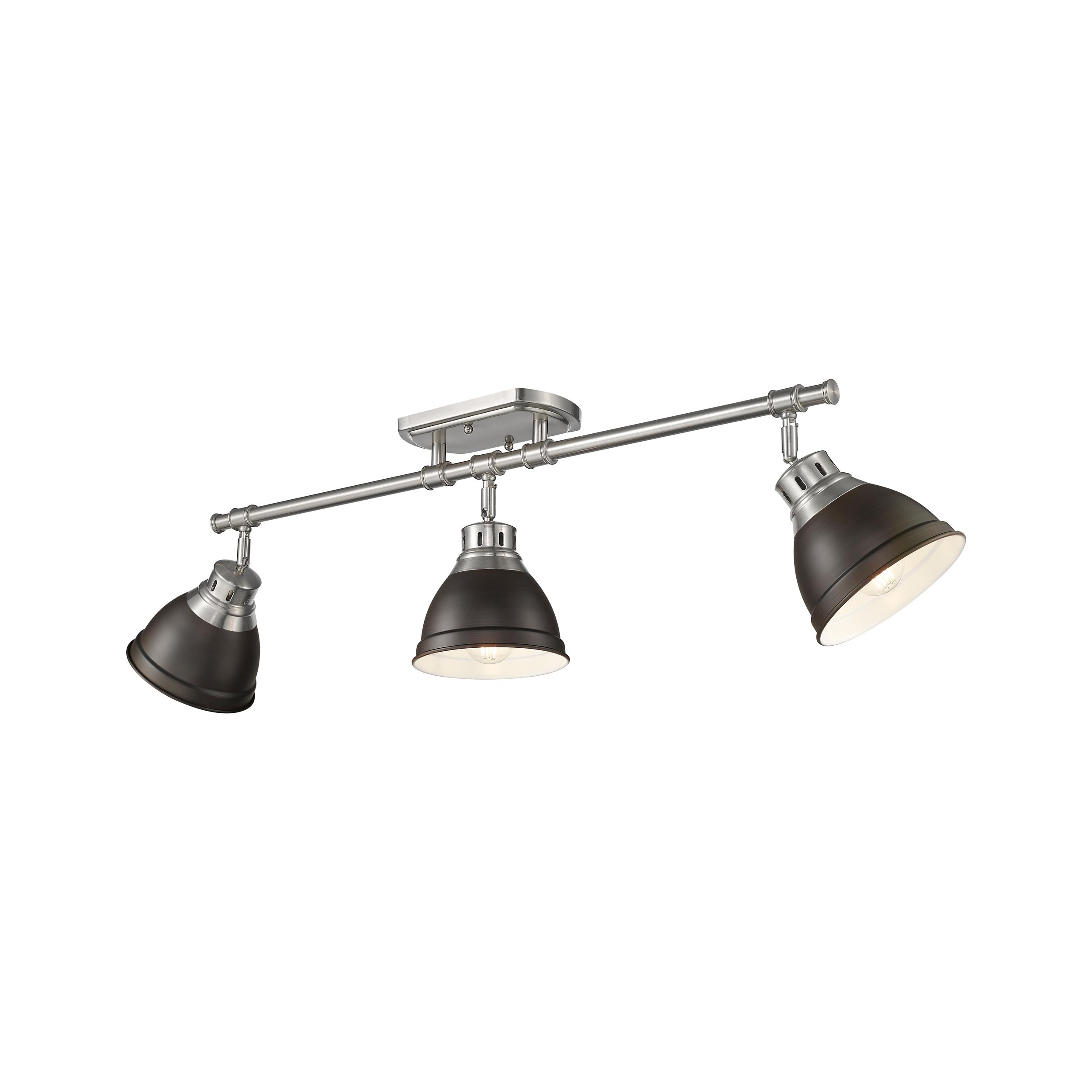 Duncan 3-Light Semi-Flush - Track Light in Pewter with Rubbed Bronze - Default Title - Golden Lighting