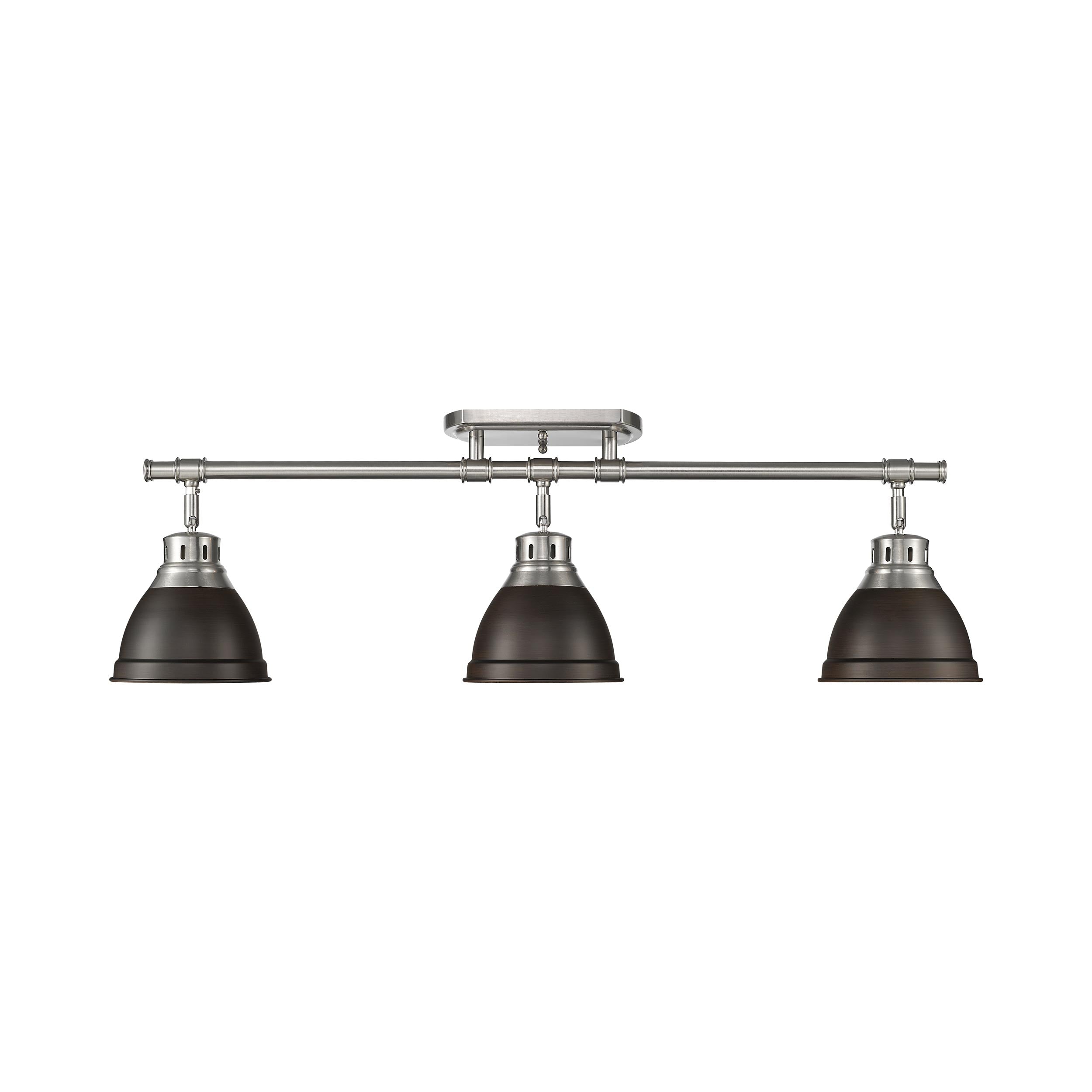 Duncan 3-Light Semi-Flush - Track Light in Pewter with Rubbed Bronze - - Golden Lighting