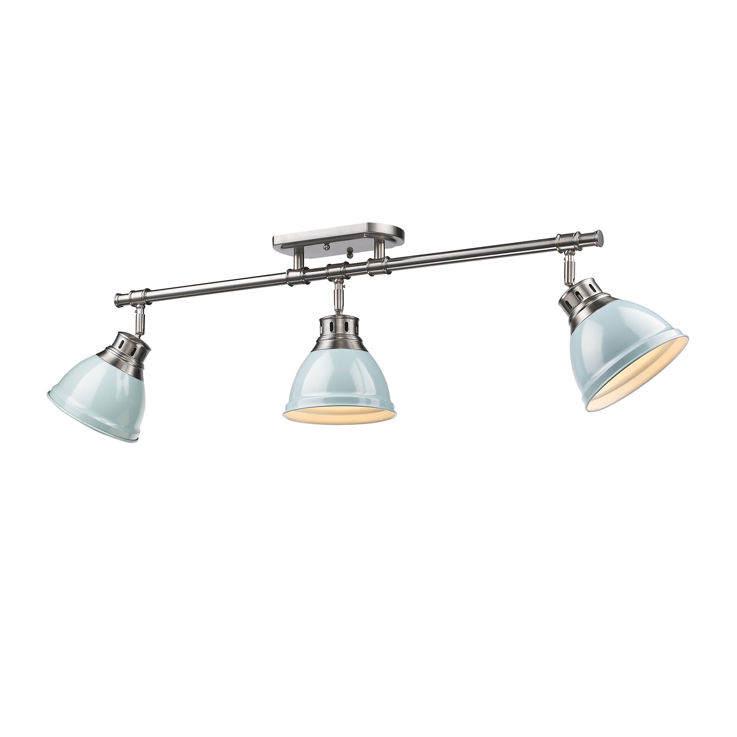 Duncan 3-Light Semi-Flush - Track Light in Pewter with Seafoam - - Golden Lighting