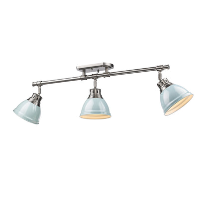 Duncan 3-Light Semi-Flush - Track Light in Pewter with Seafoam - - Golden Lighting