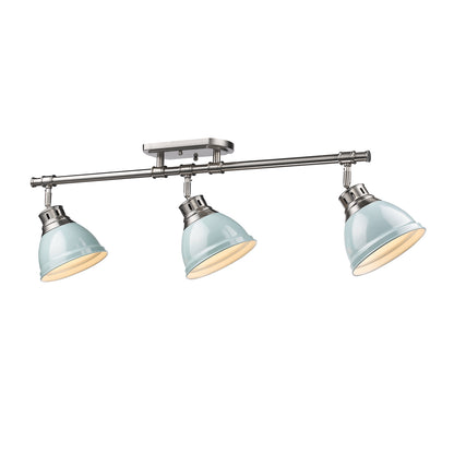 Duncan 3-Light Semi-Flush - Track Light in Pewter with Seafoam - Default Title - Golden Lighting