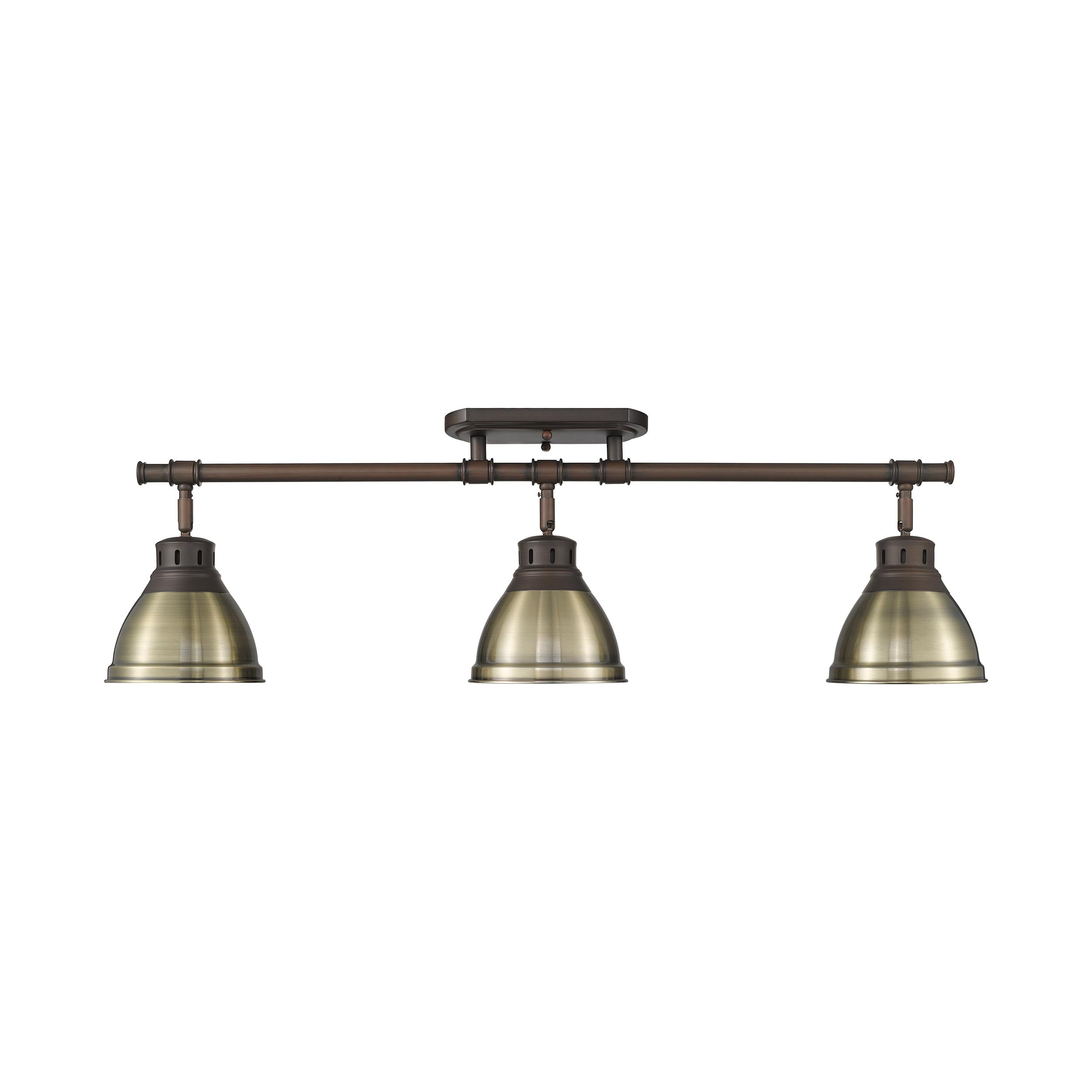 Duncan 3-Light Semi-Flush - Track Light in Rubbed Bronze with Aged Brass - - Golden Lighting