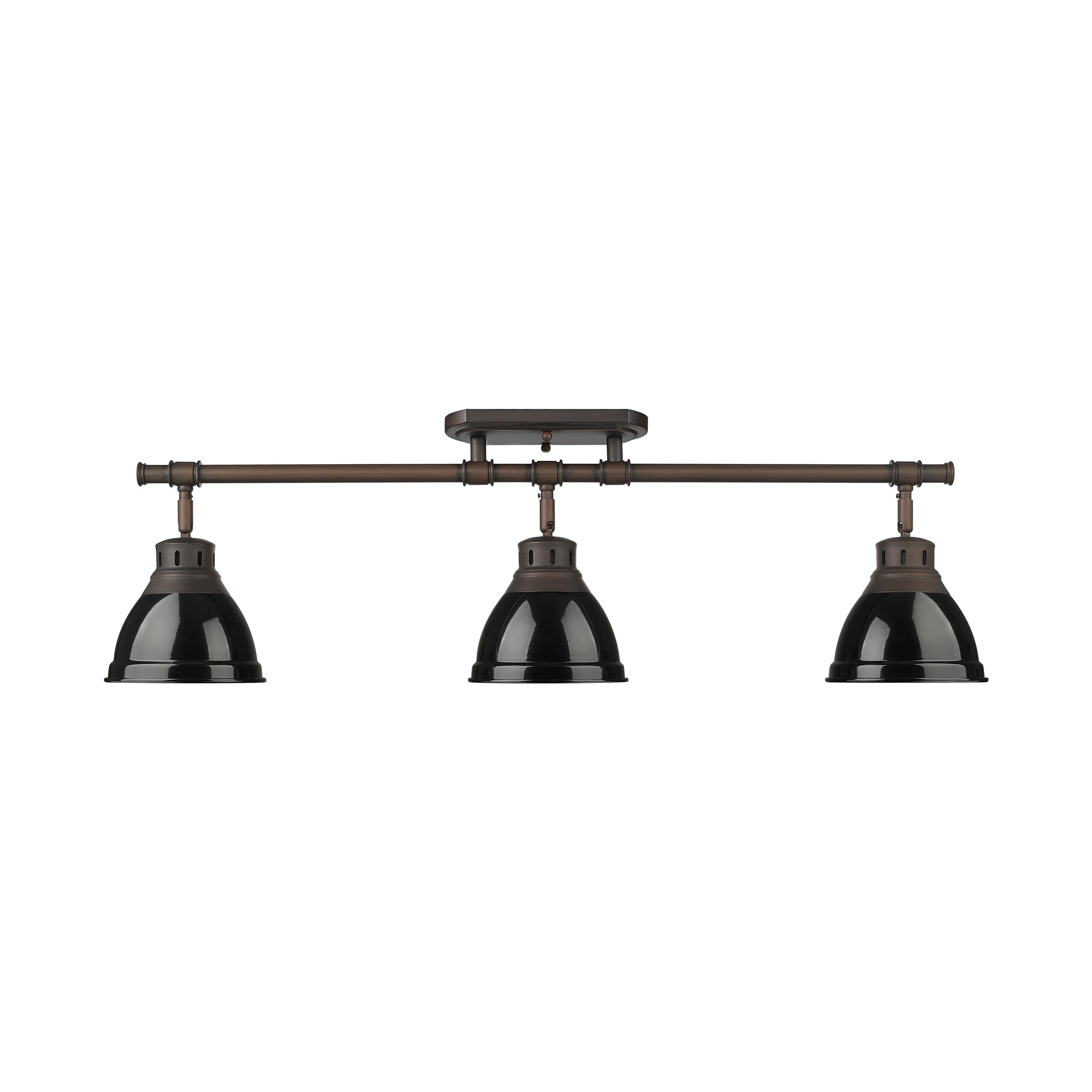 Duncan 3-Light Semi-Flush - Track Light in Rubbed Bronze with Black - - Golden Lighting