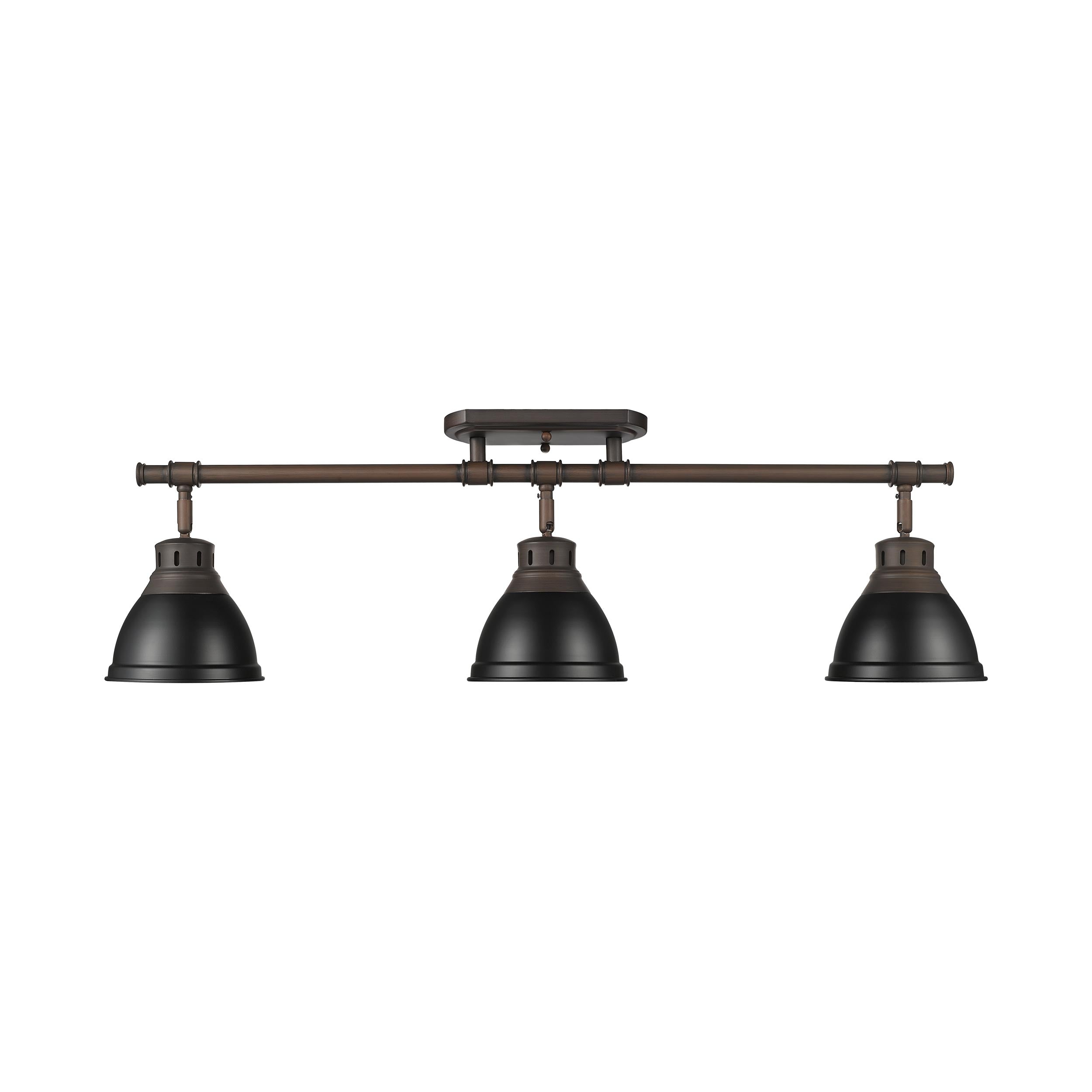 Duncan 3-Light Semi-Flush - Track Light in Rubbed Bronze with Matte Black - - Golden Lighting