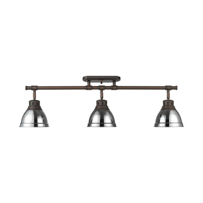 Duncan 3-Light Semi-Flush - Track Light in Rubbed Bronze with Chrome - - Golden Lighting