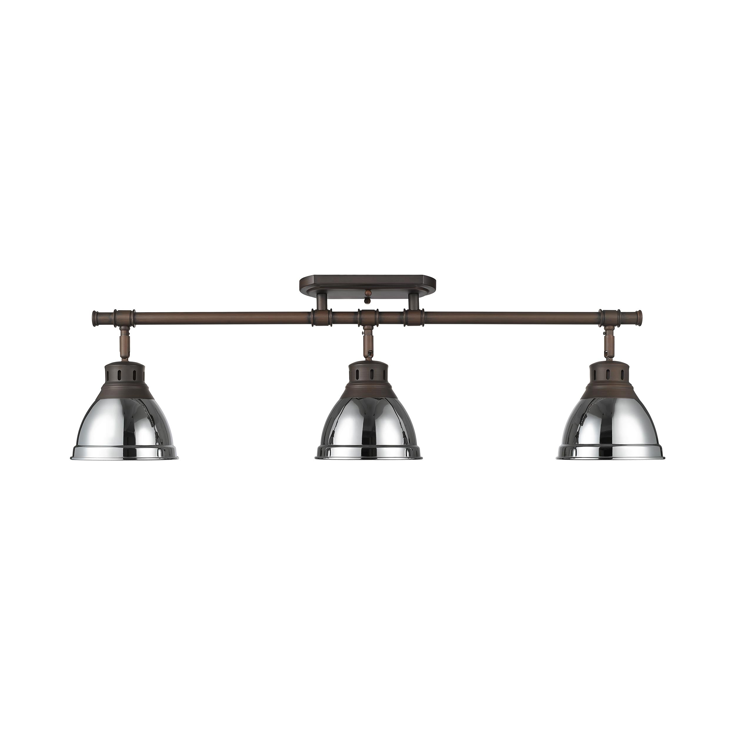 Duncan 3-Light Semi-Flush - Track Light in Rubbed Bronze with Chrome - - Golden Lighting