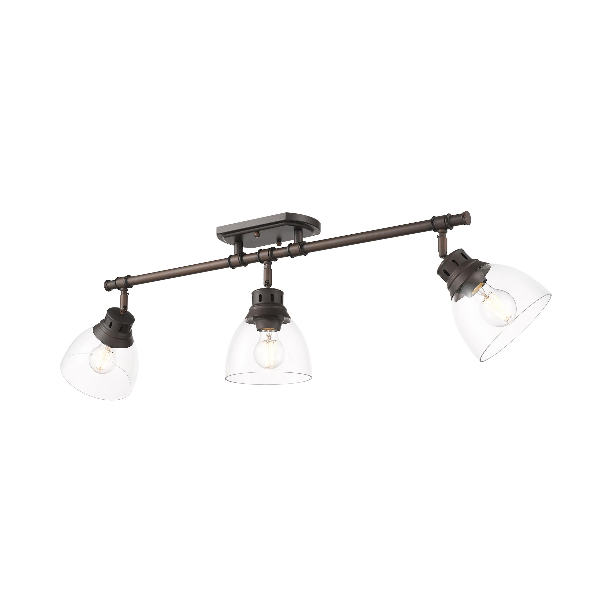 Duncan 3-Light Semi-Flush - Track Light in Rubbed Bronze with Clear Glass - Rubbed Bronze / Clear Glass / Clear - Golden Lighting