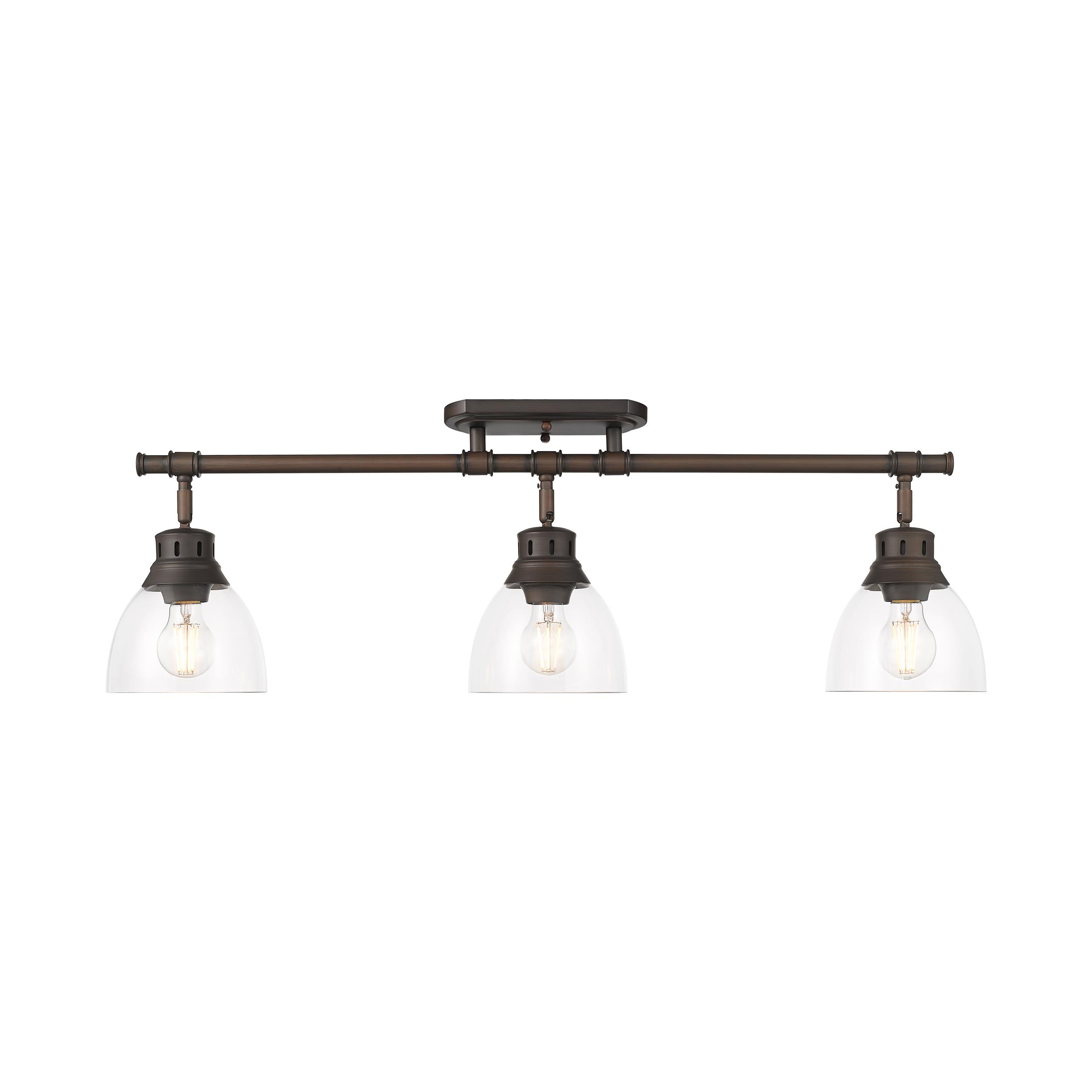 Duncan 3-Light Semi-Flush - Track Light in Rubbed Bronze with Clear Glass - - Golden Lighting