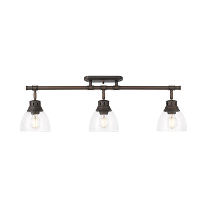 Duncan 3-Light Semi-Flush - Track Light in Rubbed Bronze with Clear Glass - - Golden Lighting