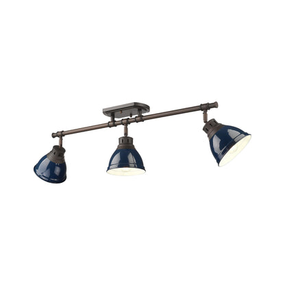 Duncan 3-Light Semi-Flush - Track Light in Rubbed Bronze with Matte Navy - Default Title - Golden Lighting