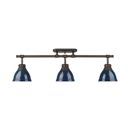 Duncan 3-Light Semi-Flush - Track Light in Rubbed Bronze with Matte Navy - - Golden Lighting