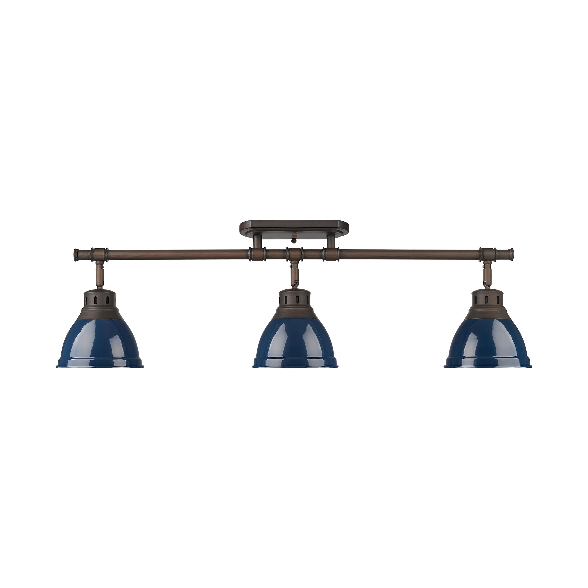 Duncan 3-Light Semi-Flush - Track Light in Rubbed Bronze with Matte Navy - - Golden Lighting