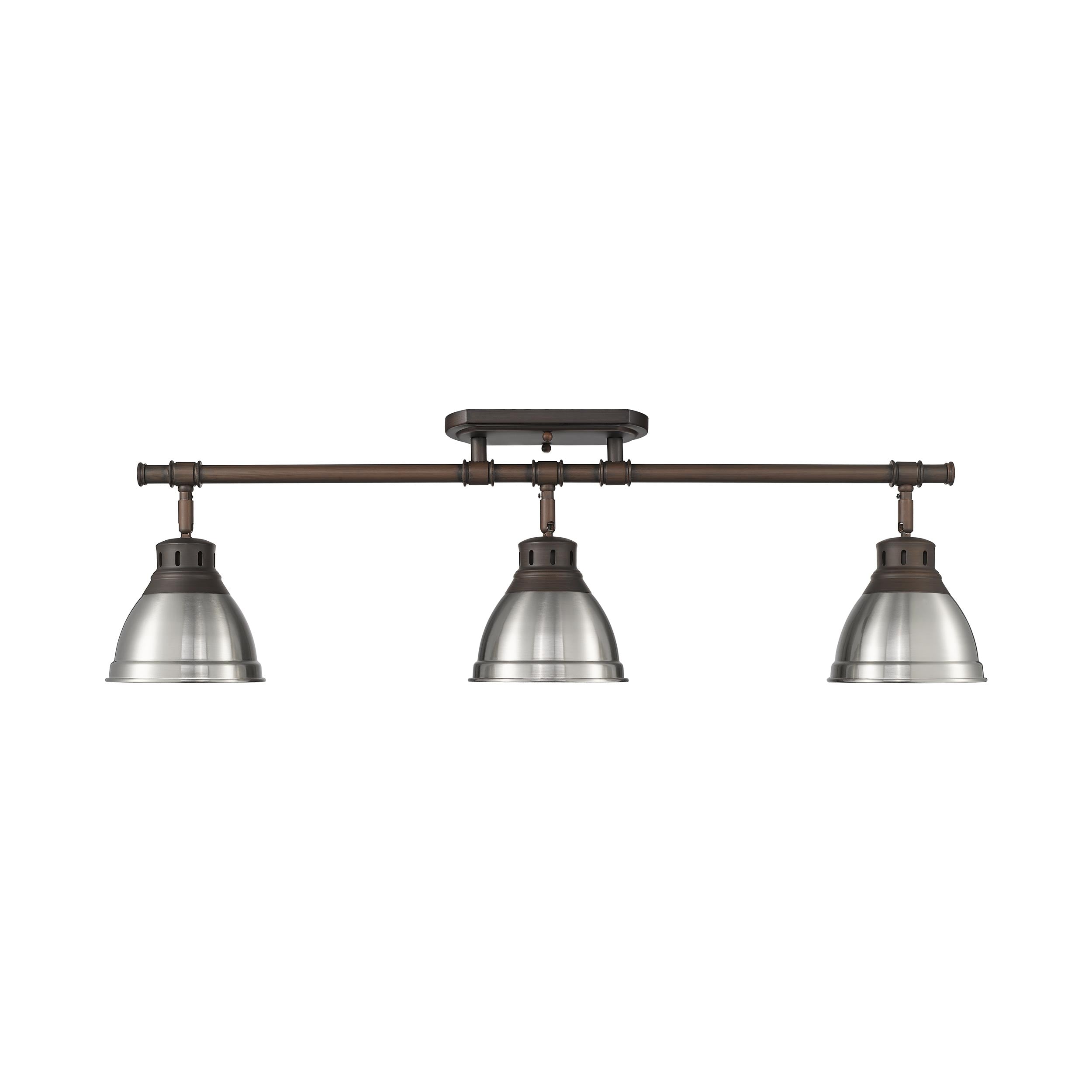 Duncan 3-Light Semi-Flush - Track Light in Rubbed Bronze with Pewter - - Golden Lighting