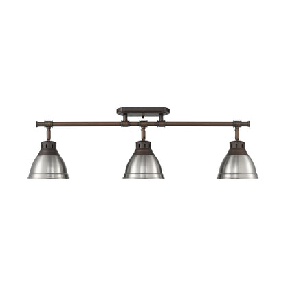 Duncan 3-Light Semi-Flush - Track Light in Rubbed Bronze with Pewter - - Golden Lighting