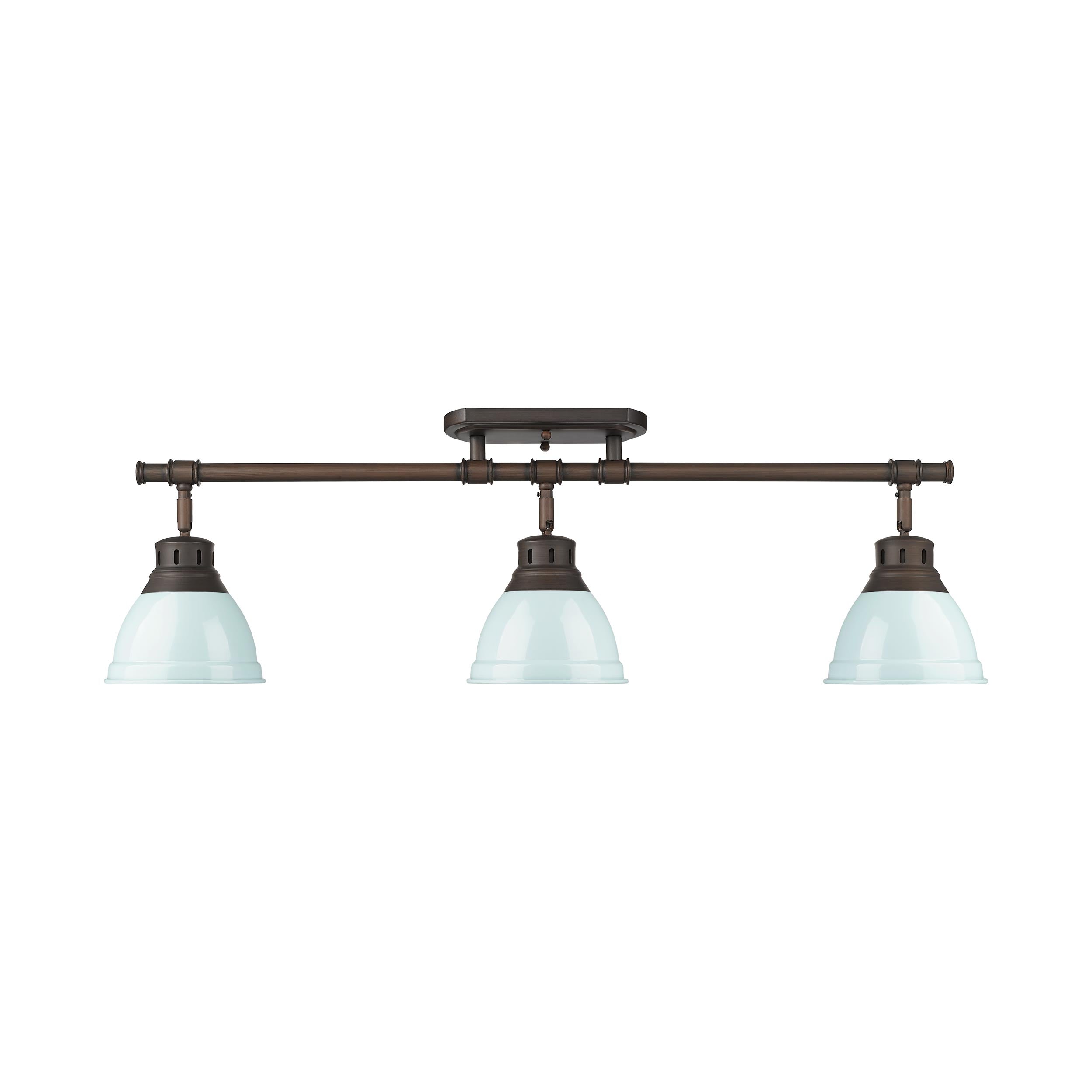 Duncan 3-Light Semi-Flush - Track Light in Rubbed Bronze with Seafoam - - Golden Lighting