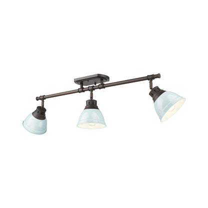 Yep by Golden Lighting Duncan 3-light Semi-Flush Mount in Rubbed Bronze and Seafoam shade - - Golden Lighting