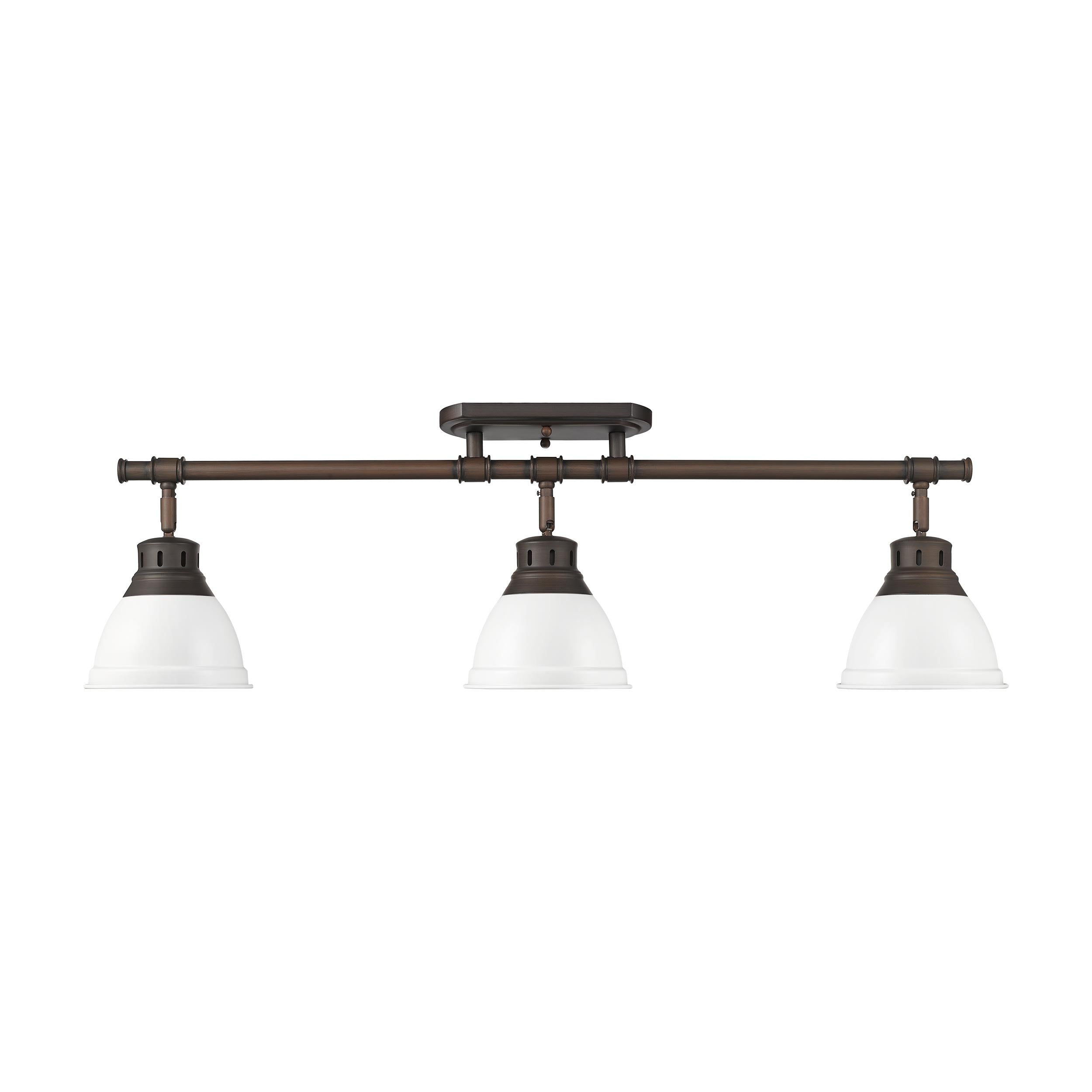 Duncan 3-Light Semi-Flush - Track Light in Rubbed Bronze with Matte White - - Golden Lighting