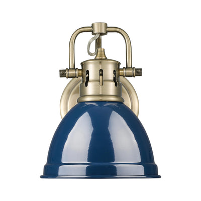 Yep by Golden Lighting Duncan 1-light Vanity in Aged Brass and Navy Blue shade - - Golden Lighting