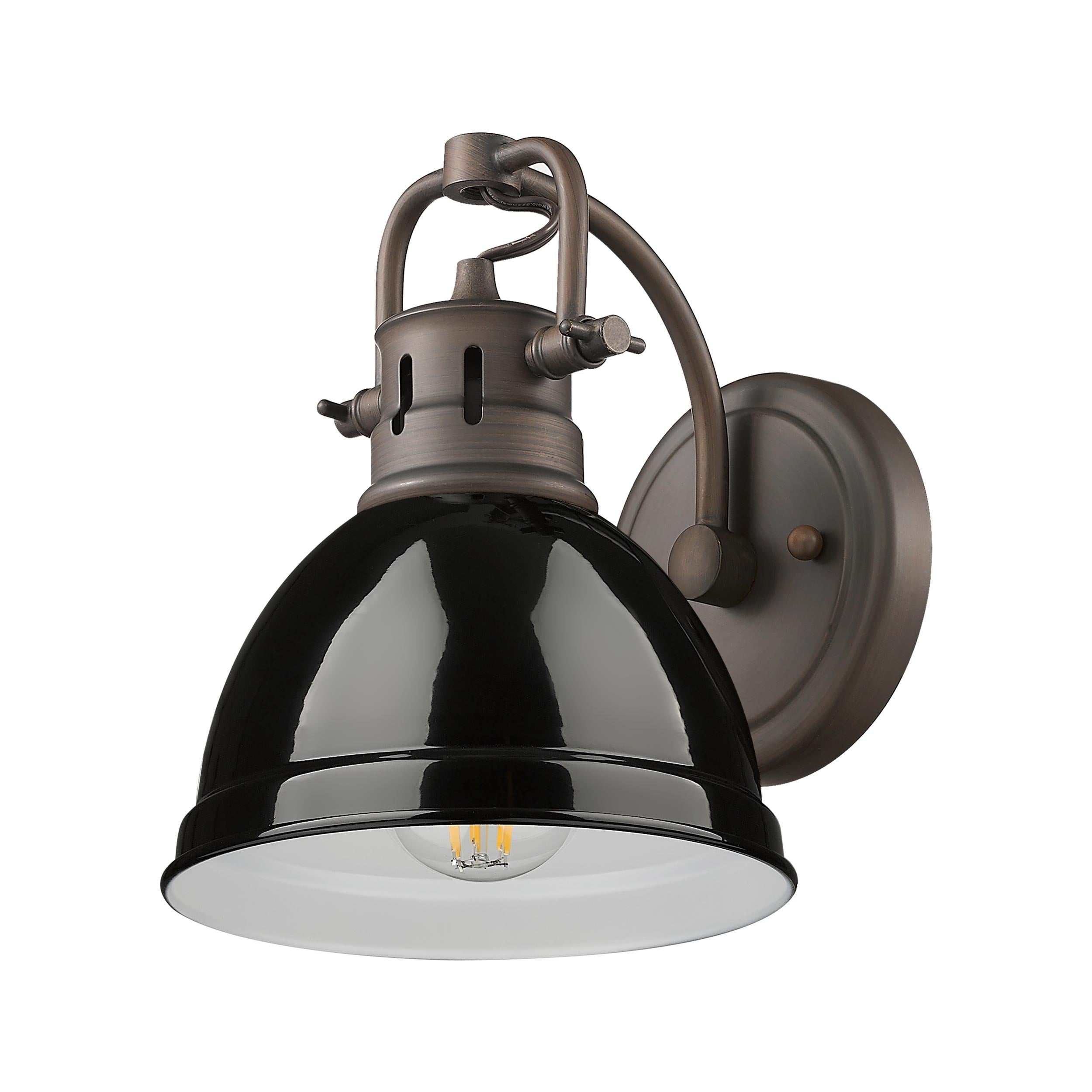 Yep by Golden Lighting Duncan 1-light Vanity in Rubbed Bronze and Black shade - - Golden Lighting