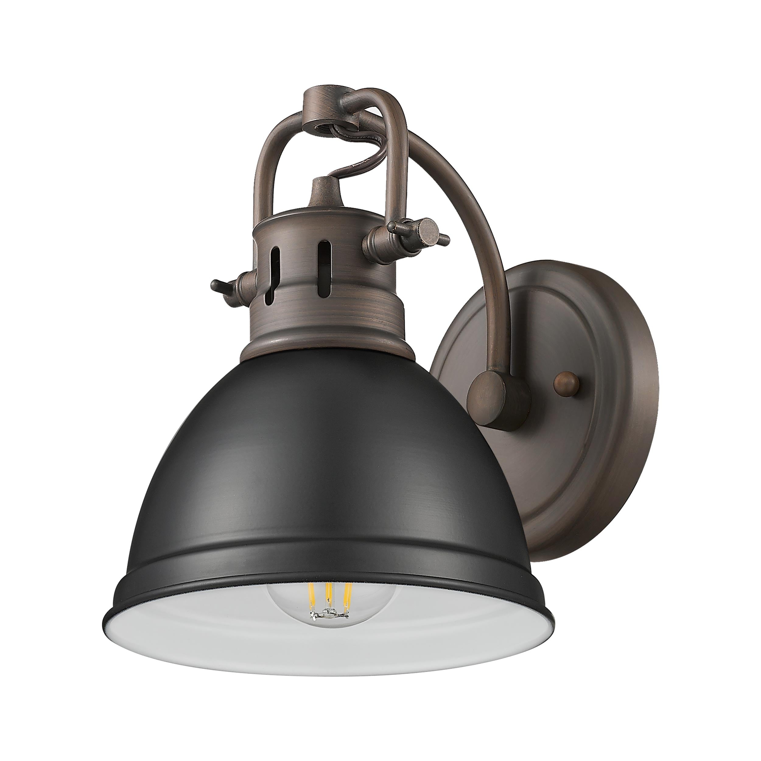 Yep by Golden Lighting Duncan 1-light Vanity in Rubbed Bronze and Matte Black shade - - Golden Lighting
