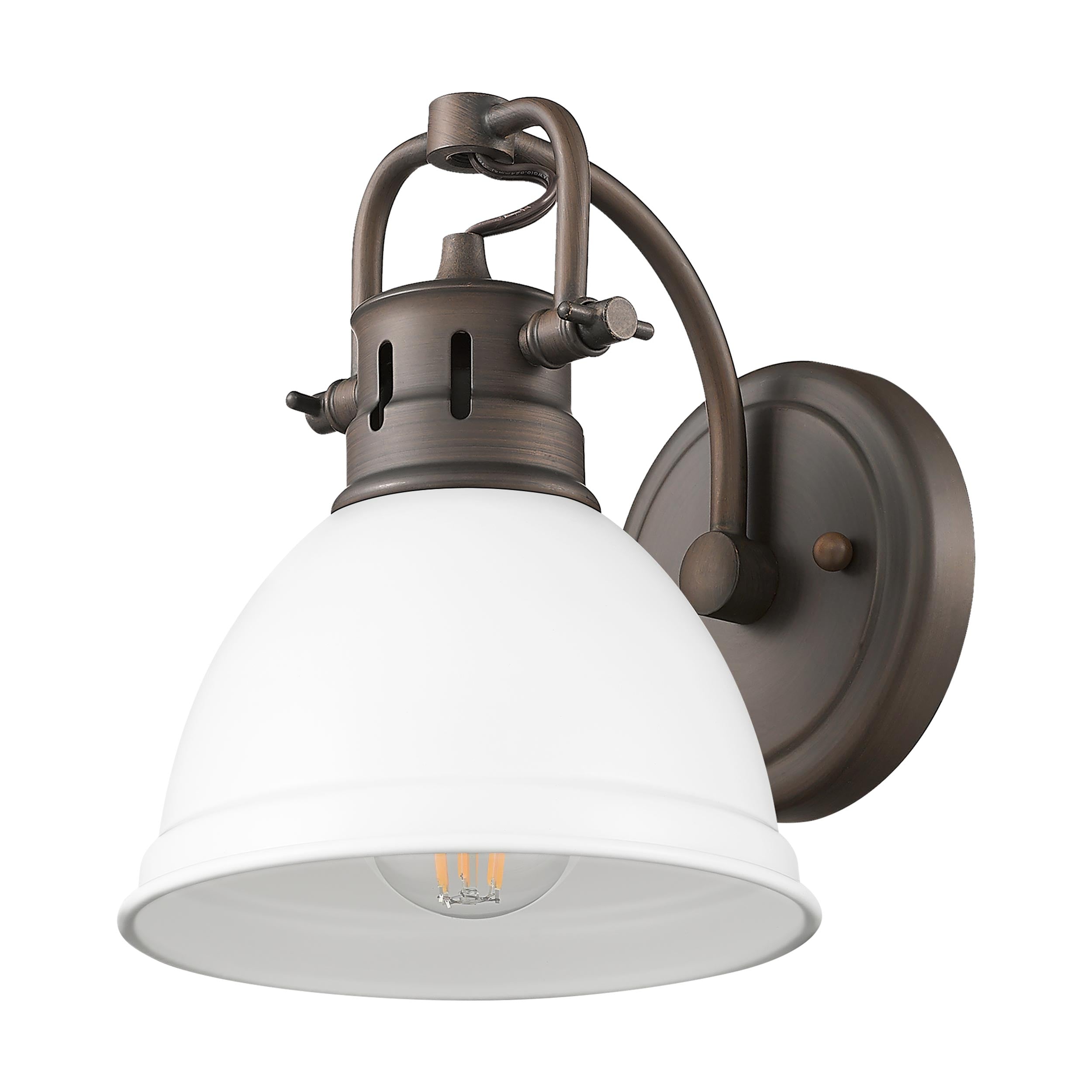 Yep by Golden Lighting Duncan 1-light Vanity in Rubbed Bronze and Matte White shade - - Golden Lighting