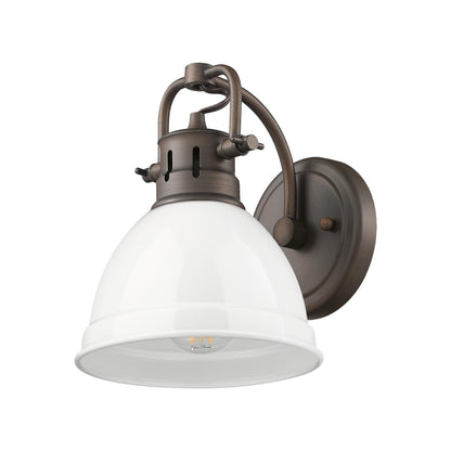 Yep by Golden Lighting Duncan 1-light Vanity in Rubbed Bronze and White shade - - Golden Lighting