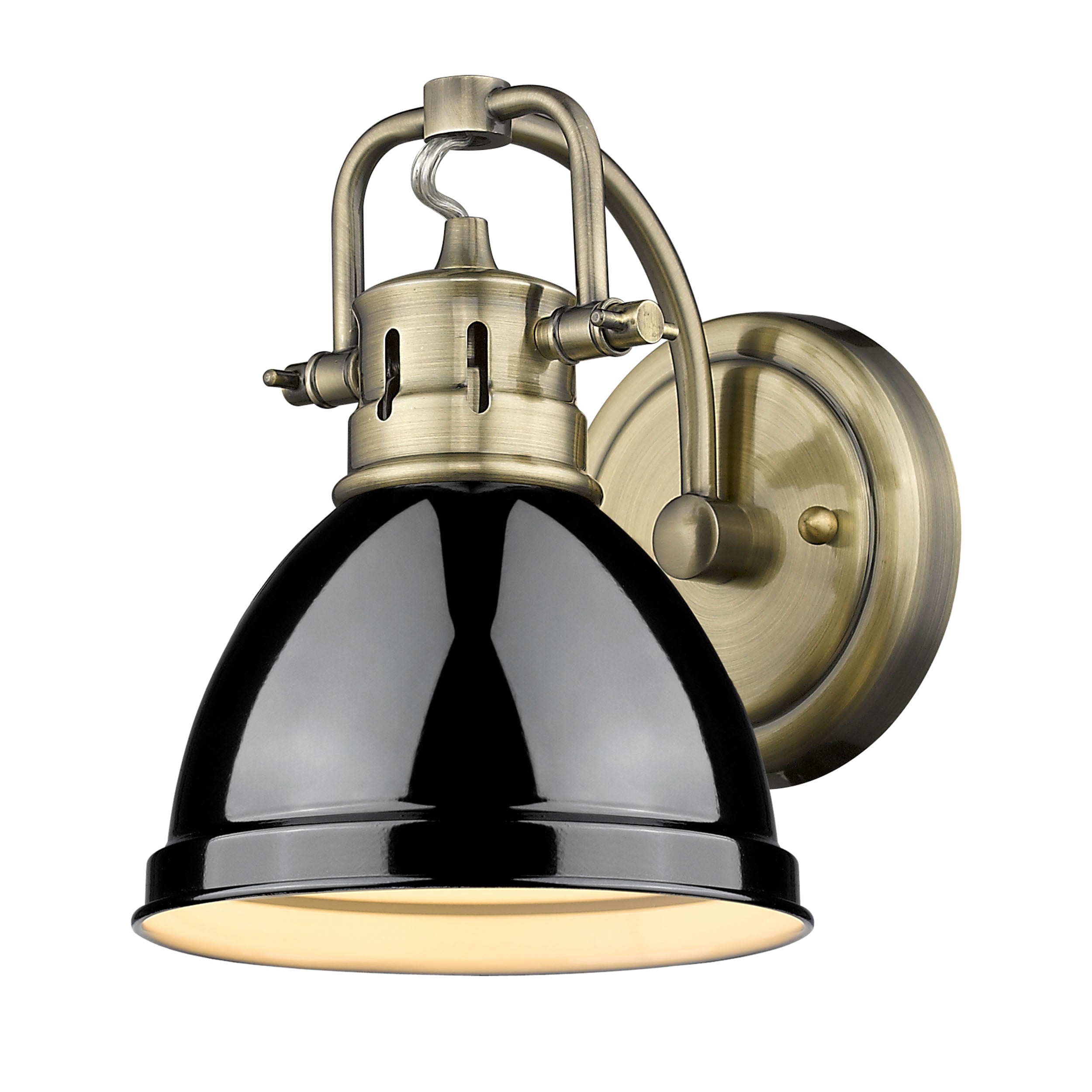 Yep by Golden Lighting Duncan 1-light Vanity in Aged Brass and Black shade
