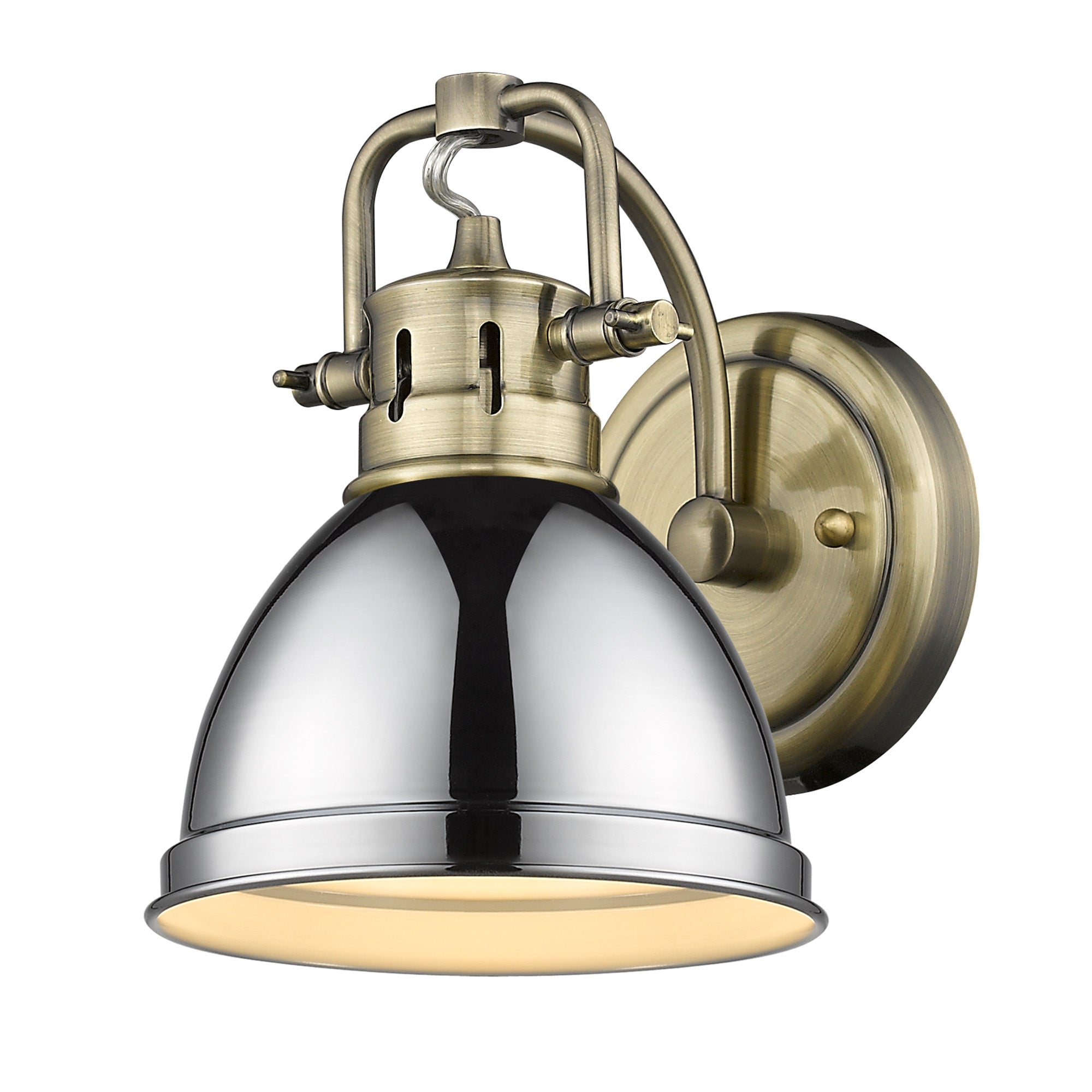Duncan 1-Light Bath Vanity in Aged Brass with Chrome - - Golden Lighting