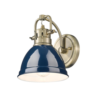 Yep by Golden Lighting Duncan 1-light Vanity in Aged Brass and Navy Blue shade - - Golden Lighting