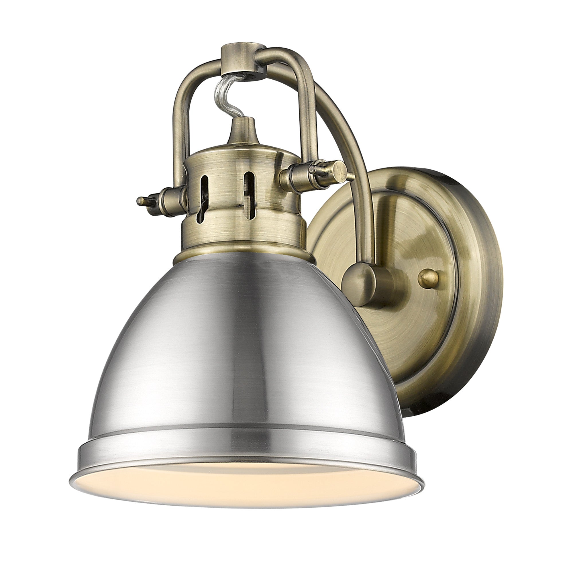Yep by Golden Lighting Duncan 1-light Vanity in Aged Brass and Pewter shade