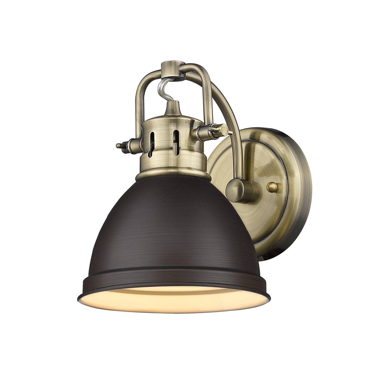 Duncan 1 Light Bath Vanity in Aged Brass with a Rubbed Bronze Shade - - Golden Lighting
