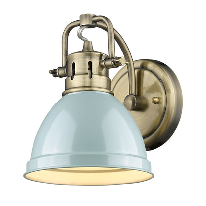 Yep by Golden Lighting Duncan 1-light Vanity in Aged Brass and Seafoam shade