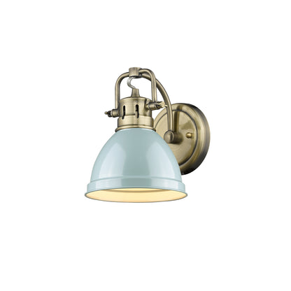 Duncan 1 Light Bath Vanity in Aged Brass with a Seafoam Shade - Aged Brass / Seafoam / Green - Golden Lighting