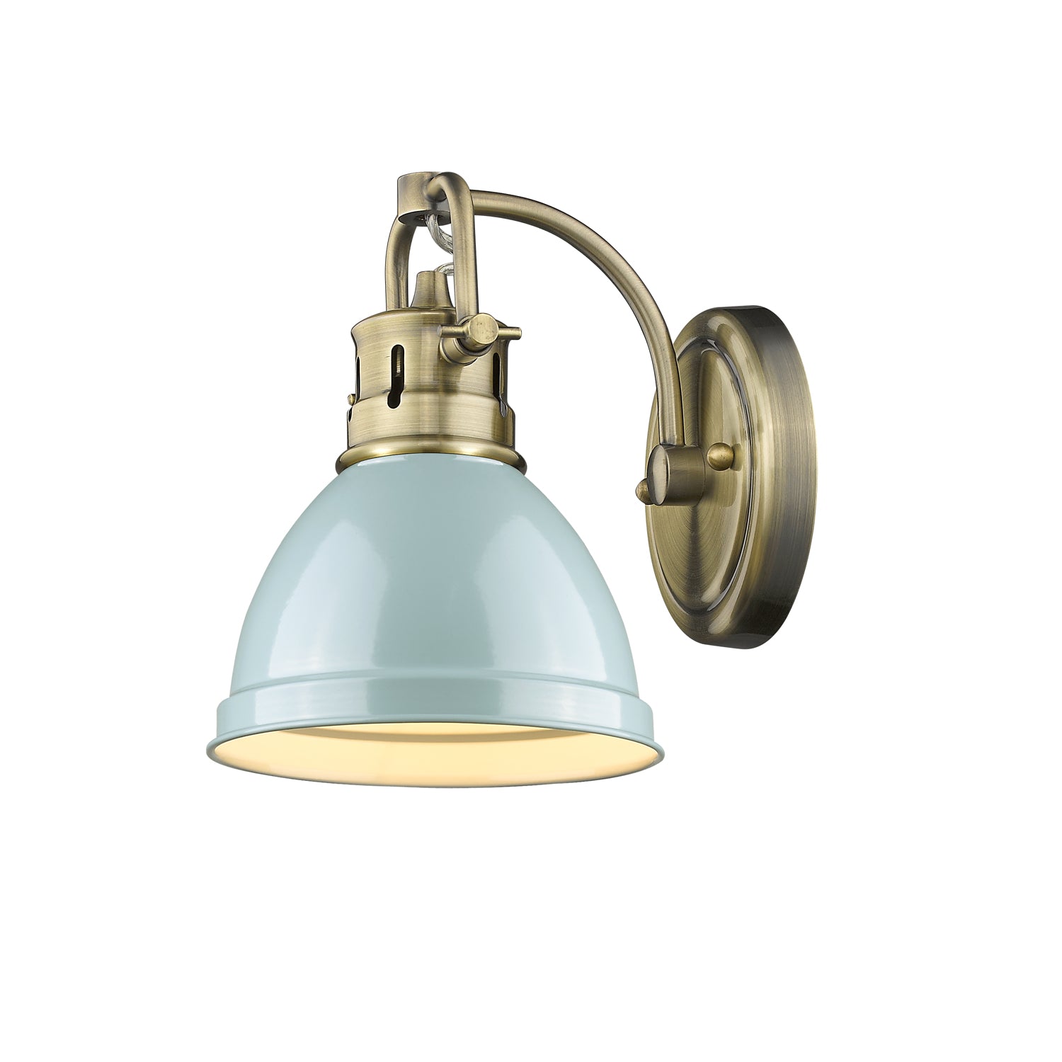 Duncan 1 Light Bath Vanity in Aged Brass with a Seafoam Shade - - Golden Lighting