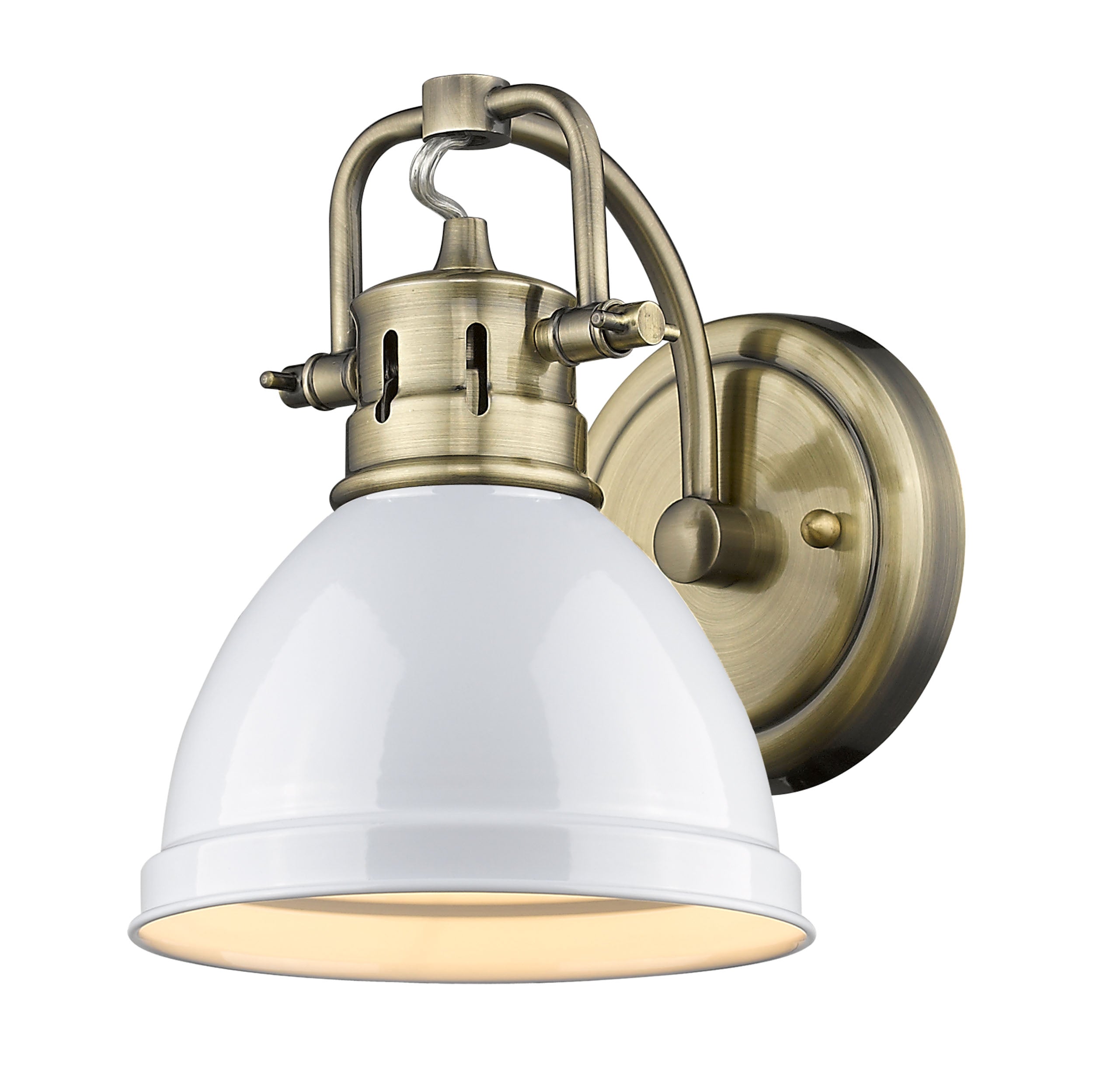 Yep by Golden Lighting Duncan 1-light Vanity in Aged Brass and White shade
