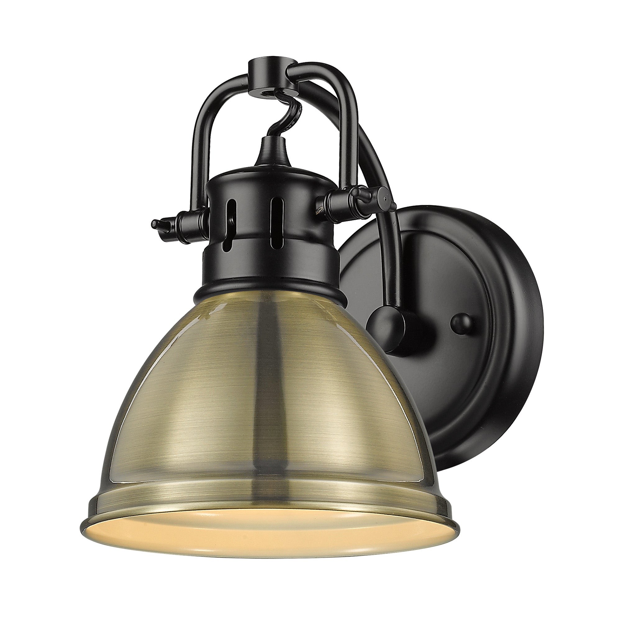 Duncan 1 Light Bath Vanity in Matte Black with a Aged Brass Shade - - Golden Lighting