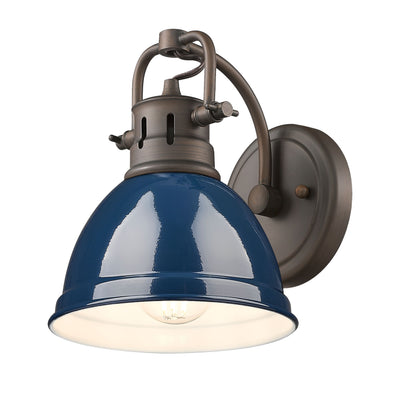 Yep by Golden Lighting Duncan 1-light Vanity in Rubbed Bronze and Navy Blue shade - - Golden Lighting
