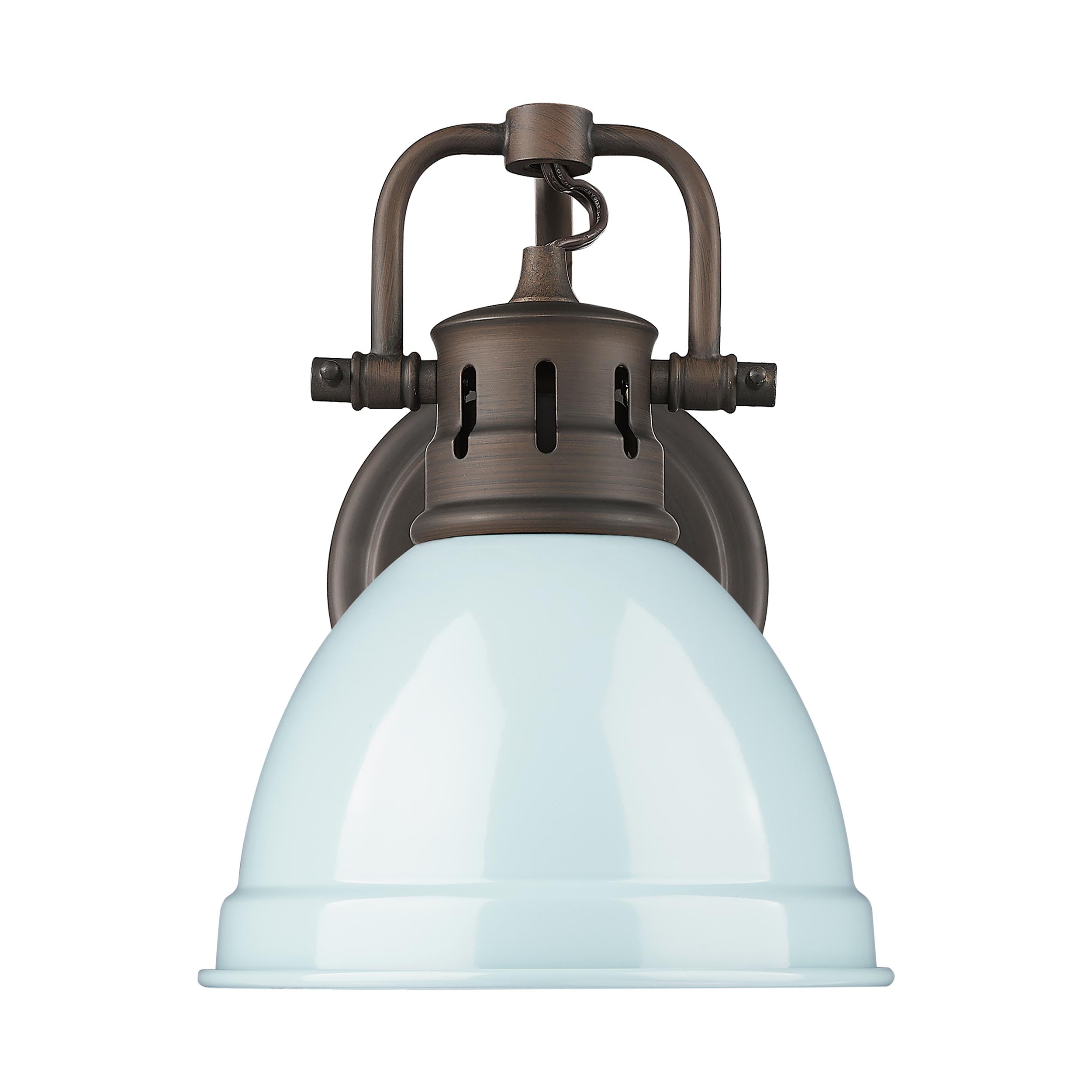 Yep by Golden Lighting Duncan 1-light Vanity in Rubbed Bronze and Seafoam shade