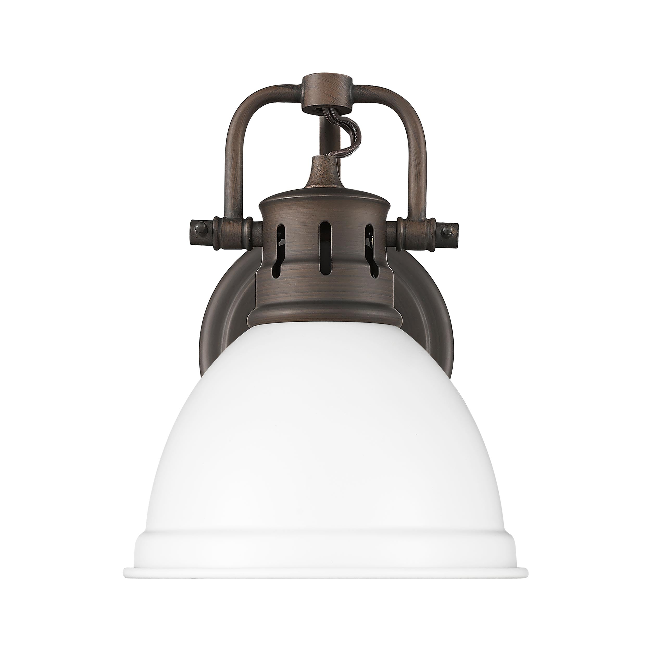 Yep by Golden Lighting Duncan 1-light Vanity in Rubbed Bronze and Matte White shade