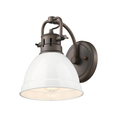 Yep by Golden Lighting Duncan 1-light Vanity in Rubbed Bronze and White shade - - Golden Lighting