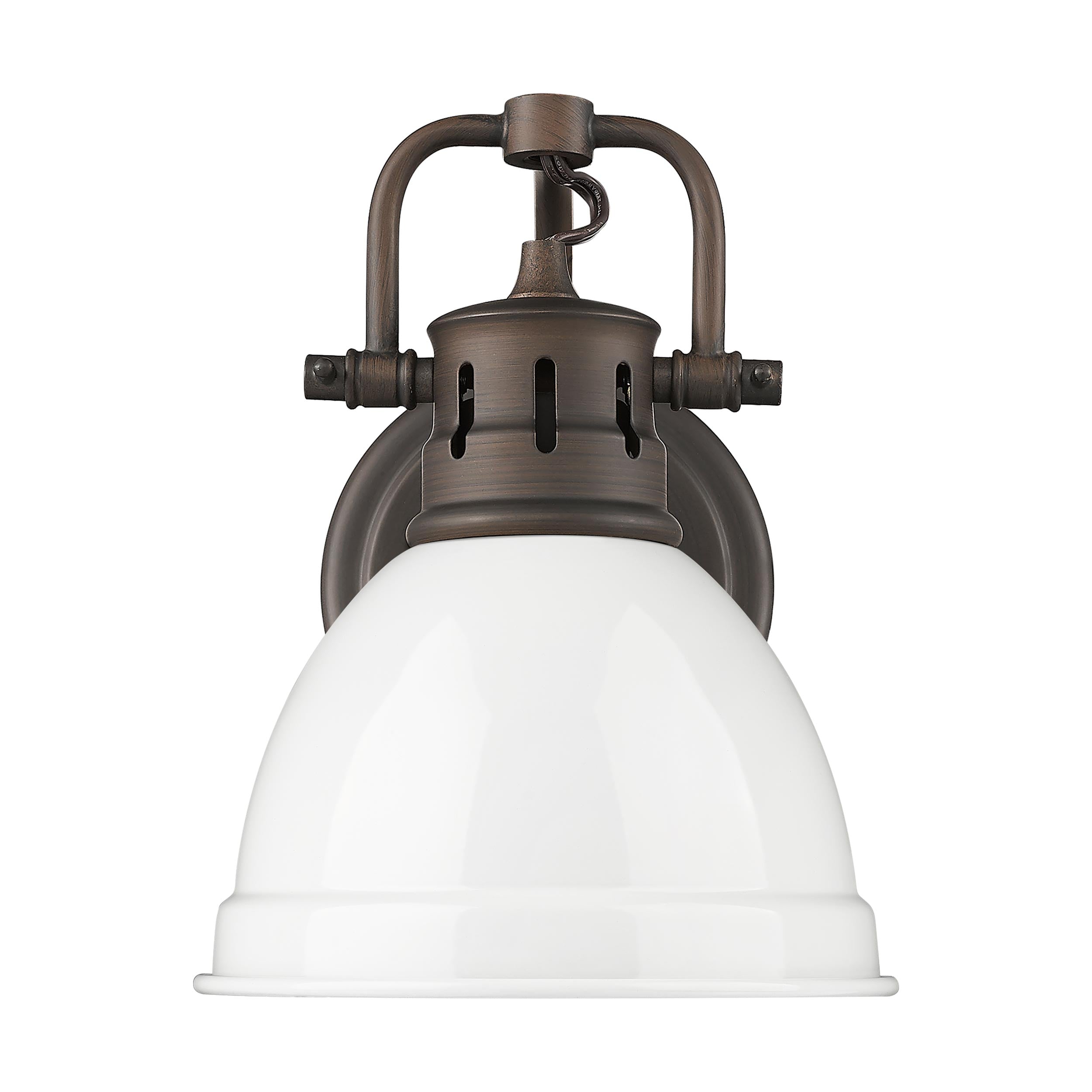 Yep by Golden Lighting Duncan 1-light Vanity in Rubbed Bronze and White shade