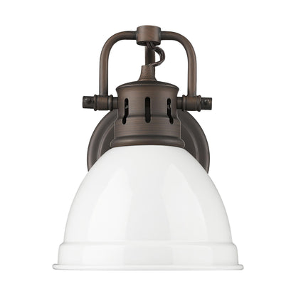 Yep by Golden Lighting Duncan 1-light Vanity in Rubbed Bronze and White shade