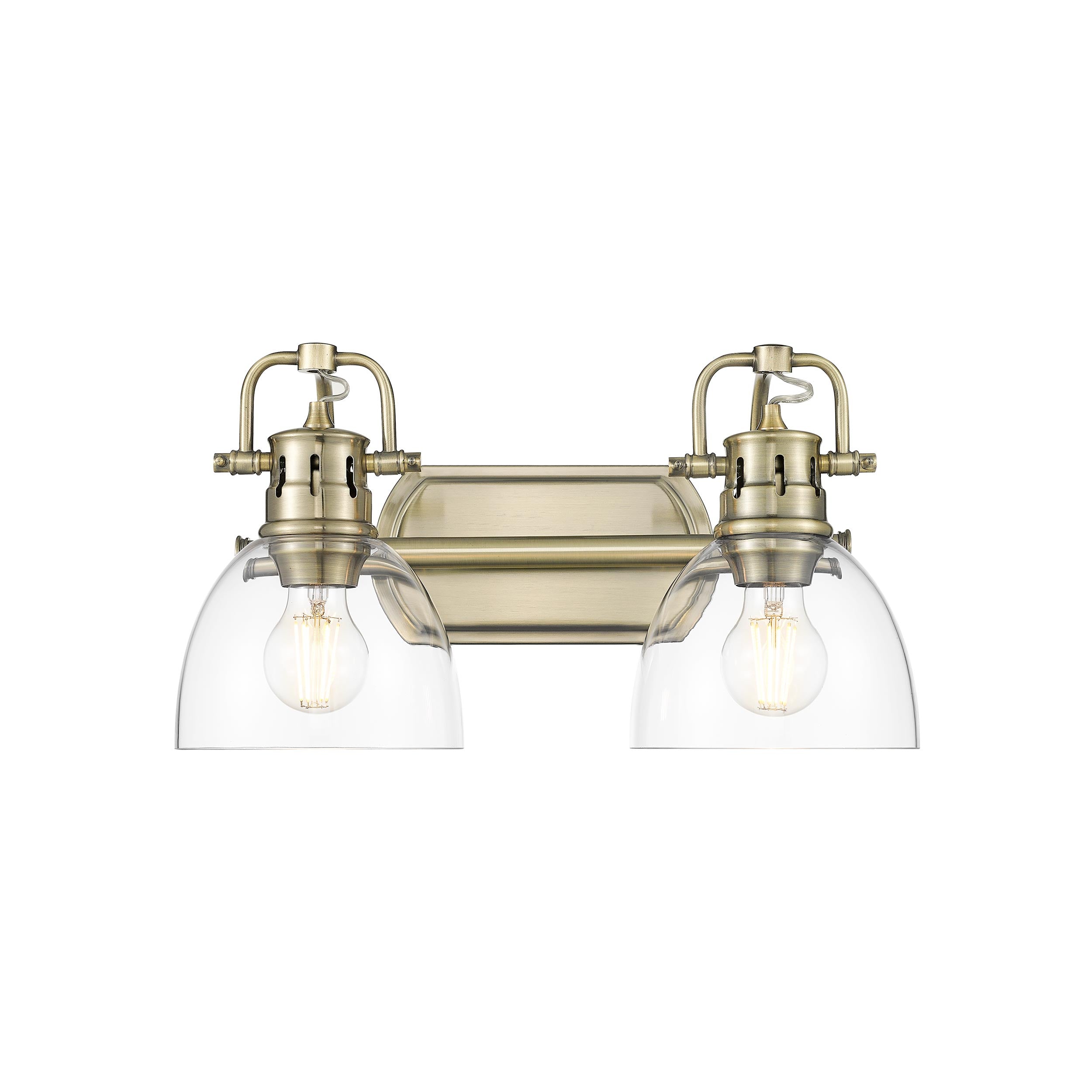 Yep by Golden Lighting Duncan 2-light Vanity in Aged Brass and Clear Glass - - Golden Lighting