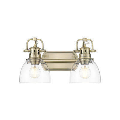 Yep by Golden Lighting Duncan 2-light Vanity in Aged Brass and Clear Glass - - Golden Lighting